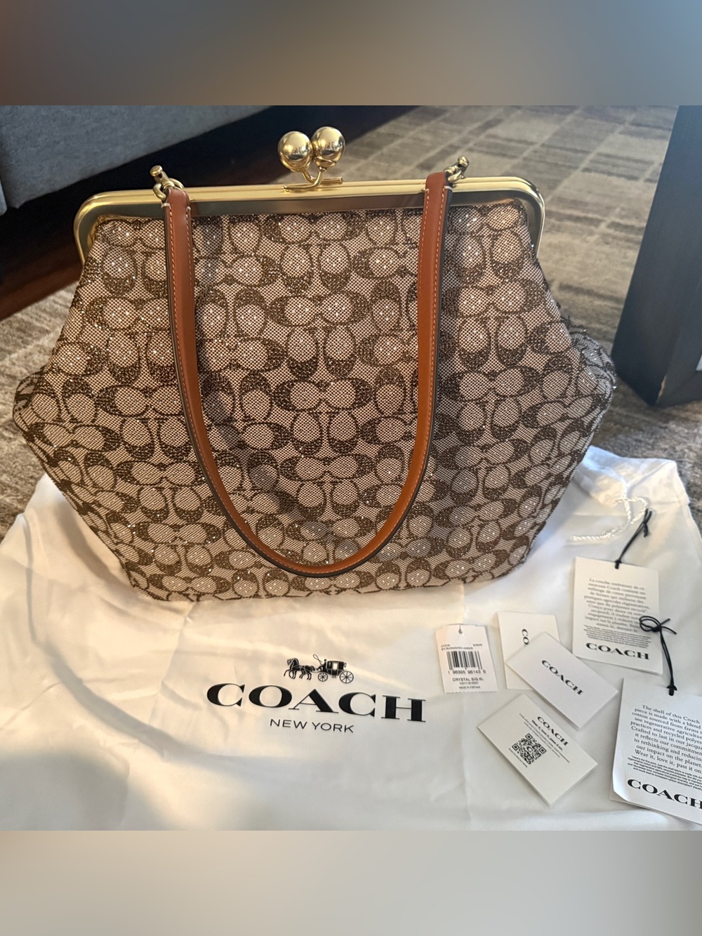 COACH Crystal Kisslock Large Signature Canvas Shoulder Bag NWT FIRM PRICE!!!!